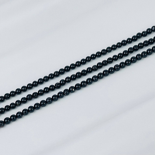 Бусины для украшений из черного Турмалина (Шерл) (62 бусины), Артикул: 077691 - изображение товара №1