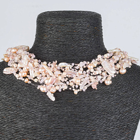 Колье "Воздушное" из Жемчуга и Розового кварца 