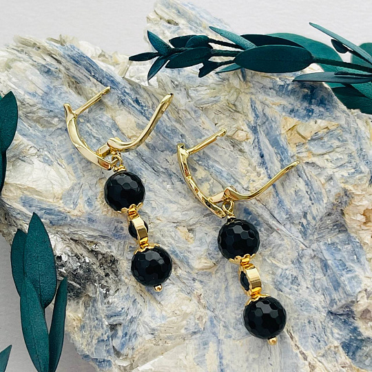 Серьги с черным Агатом, Артикул: 093139 - изображение товара №4