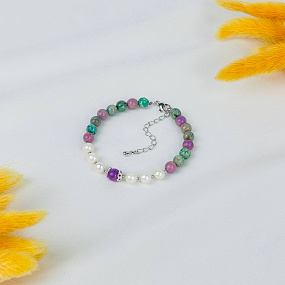 Браслет из Фосфосидерита, Варисцита и Жемчуга