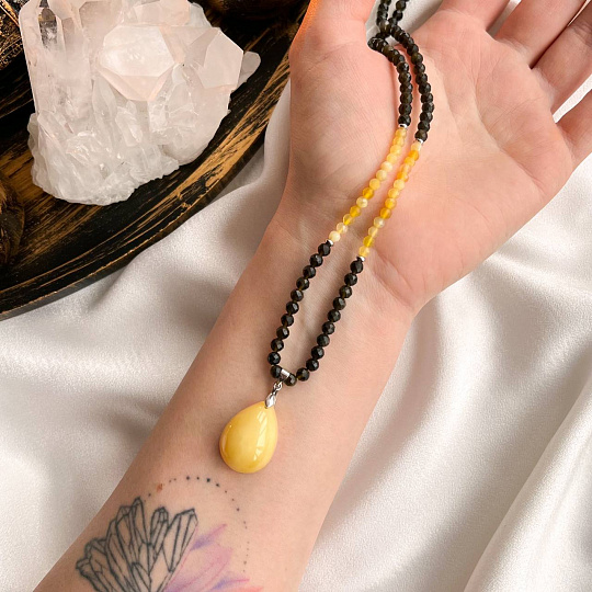 Бусы с кулоном из Обсидиана и Опала, Артикул: 098487 - изображение товара №5