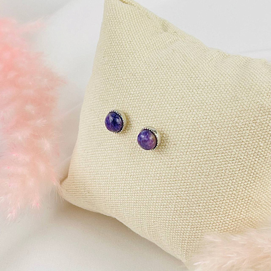 Серьги-пусеты из Чароита, Артикул: 084250 - изображение товара №1