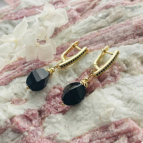Серьги из черного Агата, Артикул: 099595 - изображение товара №2