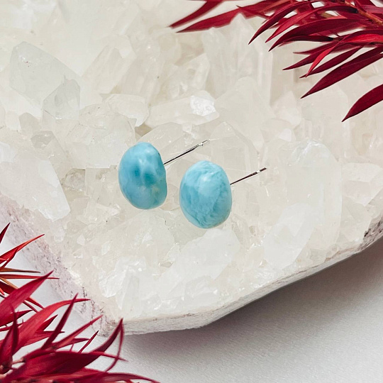 Серьги-пусеты с камнем Ларимар, Артикул: 108872 - изображение товара №1