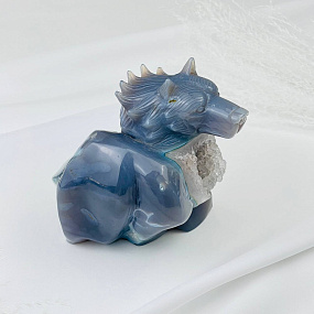 Волк резной из камня Агат серый с жеодой, Артикул: 071571 - изображение товара №1