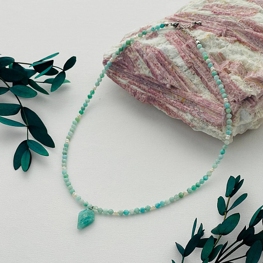 Чокер с кулоном из Амазонита и Жемчуга, Артикул: 100336 - изображение товара №5