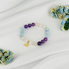 Браслет из Аквамарина, Аметиста и Лунного камня со знаком зодиака (Водолей)