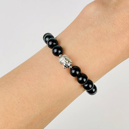 Браслет Будда из черного Турмалина (Шерл), Артикул: 079607 - изображение товара №1