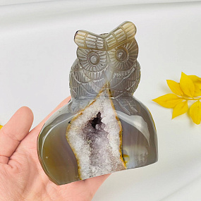 Сова резная из камня Агат серый с жеодой, Артикул: 071561 - изображение товара №3