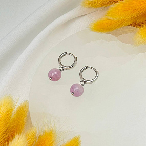 Серьги с камнем Кунцит, Артикул: 115433 - изображение товара №2