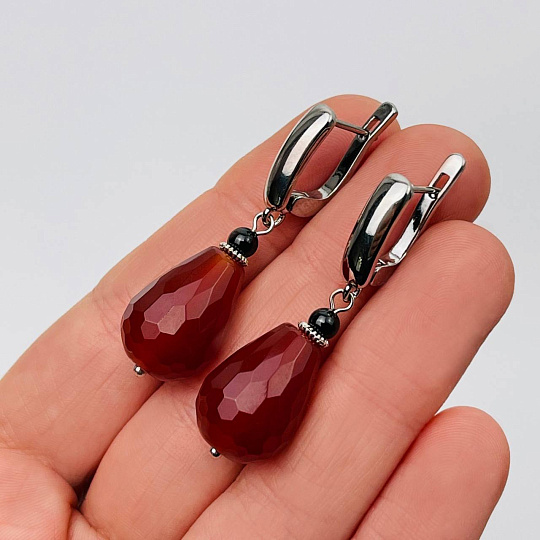 Серьги из Сердолика и черного Турмалина, Артикул: 102285 - изображение товара №2