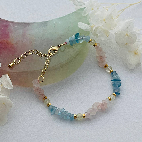 Браслет из Аквамарина, Розового кварца и Пренита, Артикул: 100187 - изображение товара №5