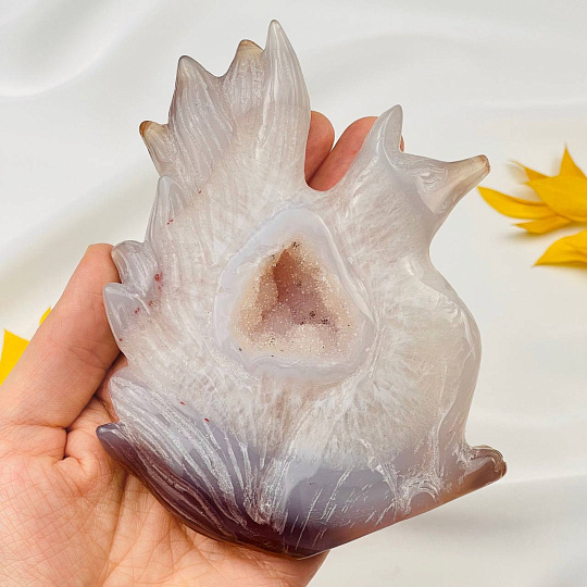 Лиса "Кицунэ" из Агата с жеодой, Артикул: 097063 - изображение товара №1