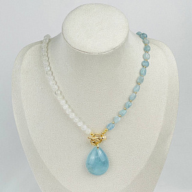 Колье из Аквамарина и Лунного камня