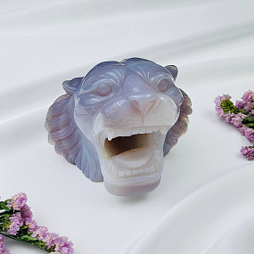 Тигр резной из камня Агат серый с жеодой, Артикул: 071556 - изображение товара №3