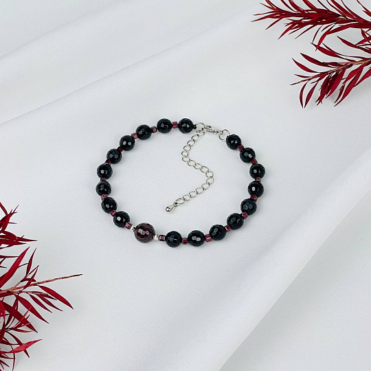 Браслет из черного Агата и Граната, Артикул: 117880 - изображение товара №1