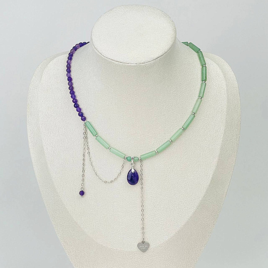 Колье из зеленого Кварца и Аметиста, Артикул: 115369 - изображение товара №1