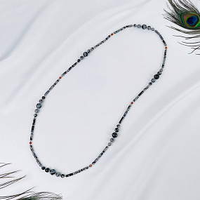 Колье из снежного Обсидиана и Граната (Спессартин)