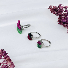 Кольцо регулируемое из необработанного Рубина в Цоизите