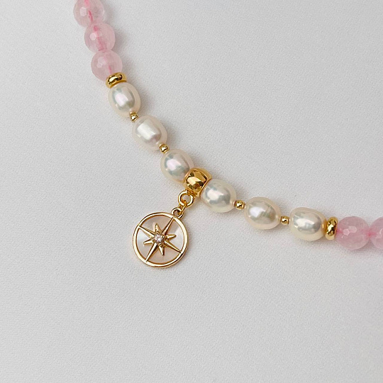 Бусы из Розового кварца и Жемчуга с подвеской, Артикул: 102609 - изображение товара №2