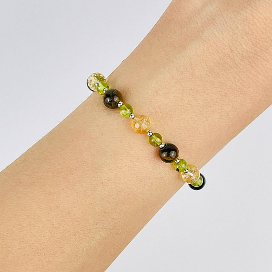 Браслет регулируемый из Цитрина, Хризолита и Тигрового глаза, Артикул: 117970 - изображение товара №2