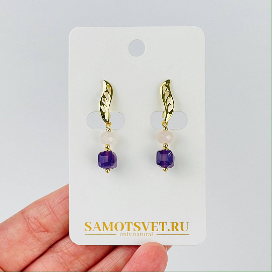 Серьги из Розового кварца и Аметиста, Артикул: 117239 - изображение товара №1