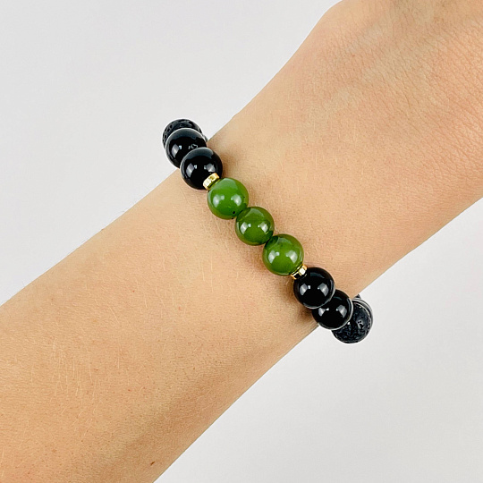 Браслет из Обсидиана, Лавы и Нефрита, Артикул: 116877 - изображение товара №1