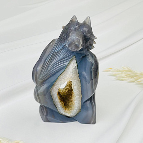 Волк резной из камня Агат серый с жеодой, Артикул: 071740 - изображение товара №2