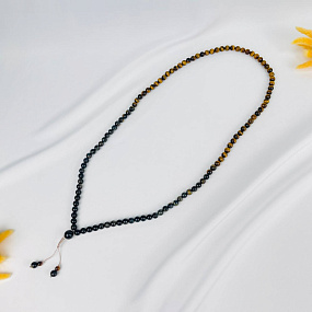 Четки буддийские (Мала) из Обсидиана, Тигрово-Соколиного и Тигрового глаза(108 бусин)