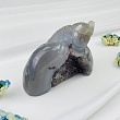 Сова резная из камня Агат серый с жеодой