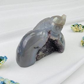 Сова резная из камня Агат серый с жеодой, Артикул: 071560 - изображение товара №4