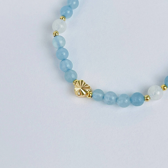 Браслет детский из Аквамарина и Лунного камня со вставкой сердце, Артикул: 117842 - изображение товара №2
