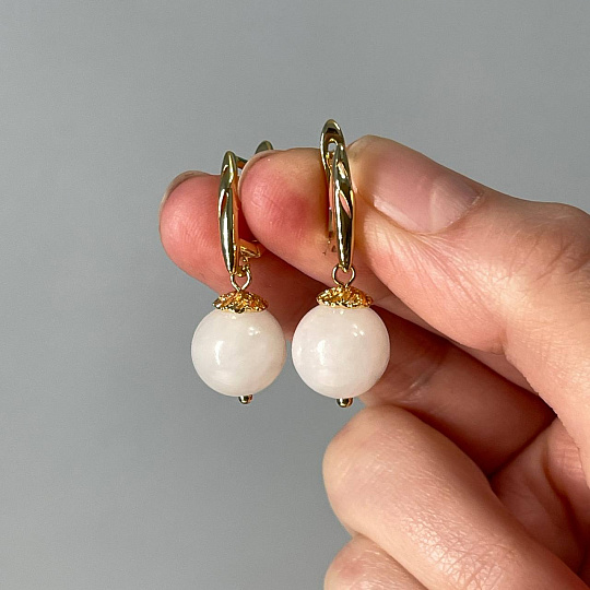 Серьги из белого Нефрита, Артикул: 097679 - изображение товара №3
