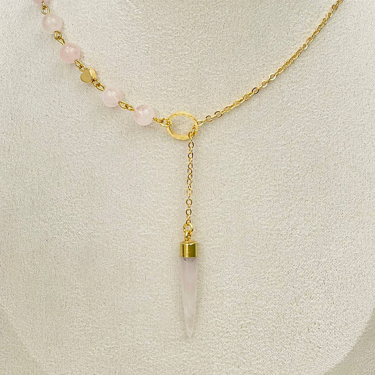 Колье на цепочке с Розовым кварцем, Артикул: 115364 - изображение товара №2