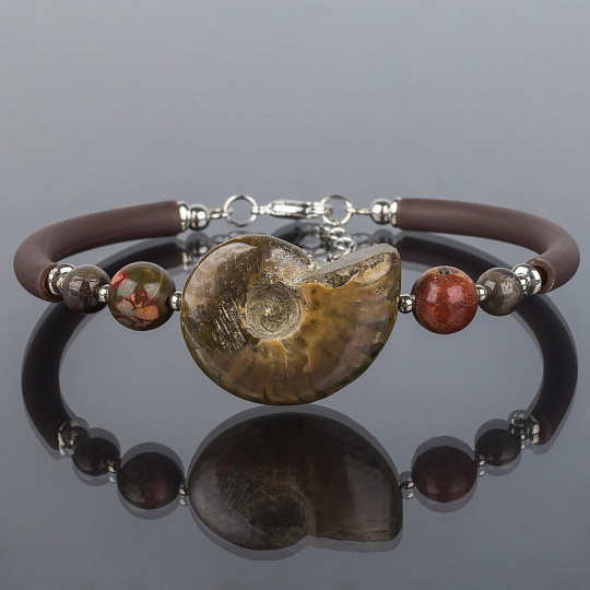 Браслет из Аммонита, Яшмы и Кошачьего глаза, Артикул: 085847 - изображение товара №1