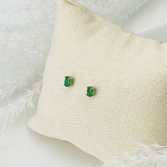 Серьги-пусеты с зеленым Бериллом "Изумруд", Артикул: 109471 - изображение товара №1