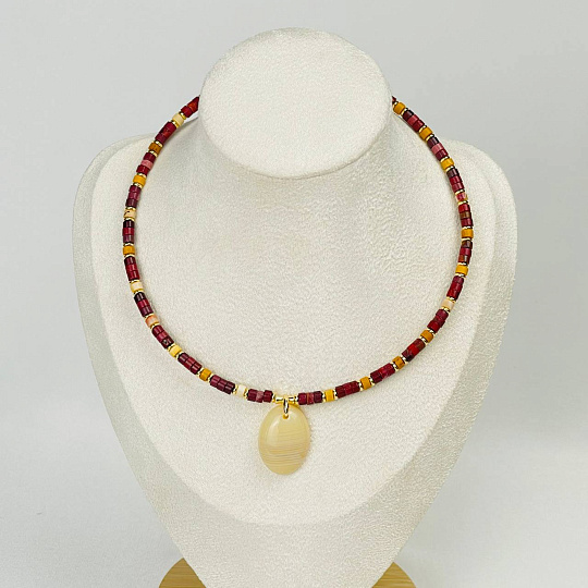 Колье из Яшмы (Мукаит) и Агата, Артикул: 114576 - изображение товара №1