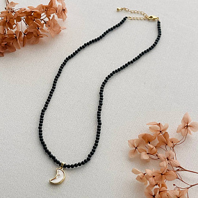 Колье из черного Турмалина "Шерл" с перламутровой подвеской, Артикул: 099860 - изображение товара №4