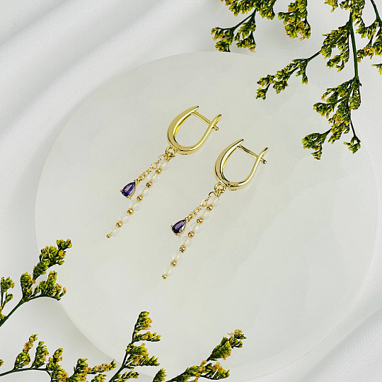 Серьги из Горного Хрусталя с фианитом, Артикул: 103247 - изображение товара №2