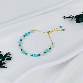 Браслет (Вишудха) регулируемый из Аквамарина, Апатита и Амазонита