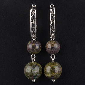 Серьги двойные из Яшмы зеленой (Африка)