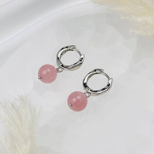Серьги из мадагаскарского Розового кварца, Артикул: 109364 - изображение товара №2