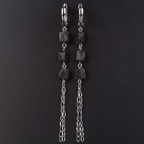 Серьги длинные из черного Турмалина (Шерл), Артикул: 075982 - изображение товара №1