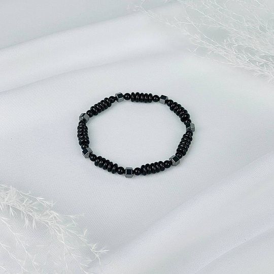 Браслет из Агата черного и Гематита, Артикул: 076842 - изображение товара №1