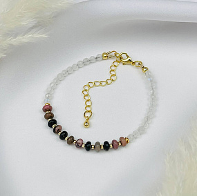 Браслет из Лунного камня и Родонита