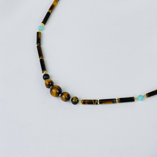 Колье из Тигрового глаза и Амазонита, Артикул: 116979 - изображение товара №2