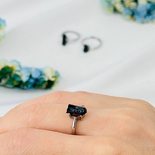 Кольцо регулируемое из черного Турмалина, Артикул: 115755 - изображение товара №2