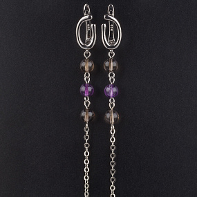 Серьги длинные из Раухтопаза с Аметистом