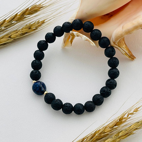 Браслет из Лавы и Содалита, Артикул: 100450 - изображение товара №1