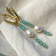 Серьги длинные из Амазонита и Жемчуга